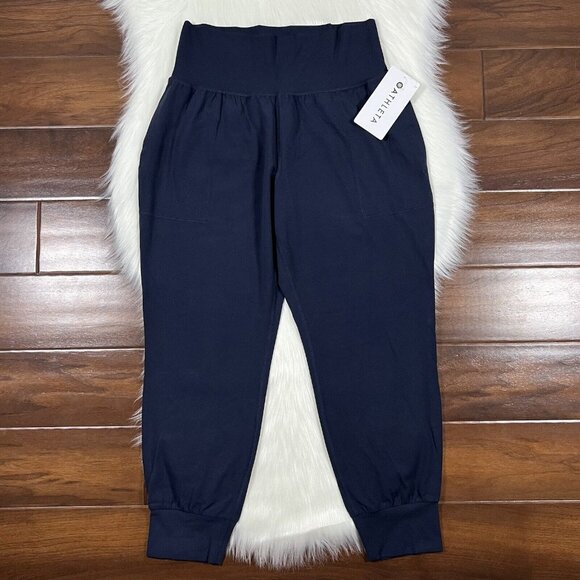 Athleta Women's Size Medium Petite Navy Blue Powervita Salutation Jogger Pants - Picture 1 of 11